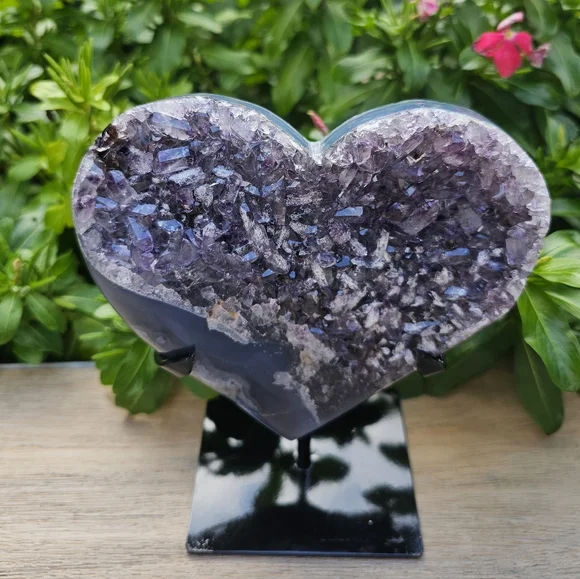 Heart-Shaped Amethyst Crystal on Stand - Picture 3 of 7